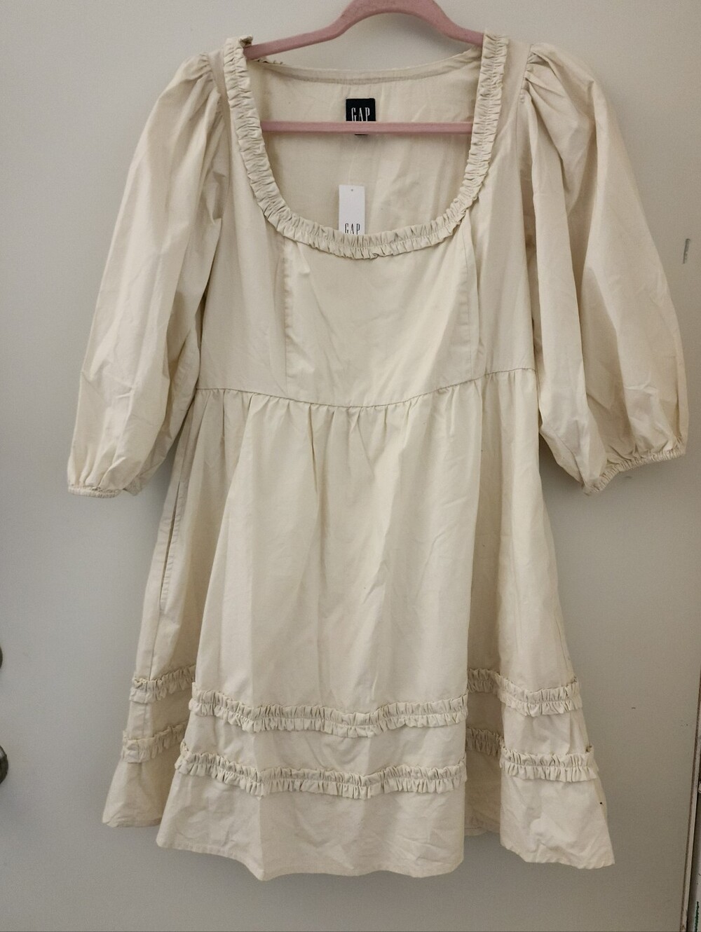 GAP Cotton Puff Sleeve Ivory Off-white Mini Dress, US 6 Petite